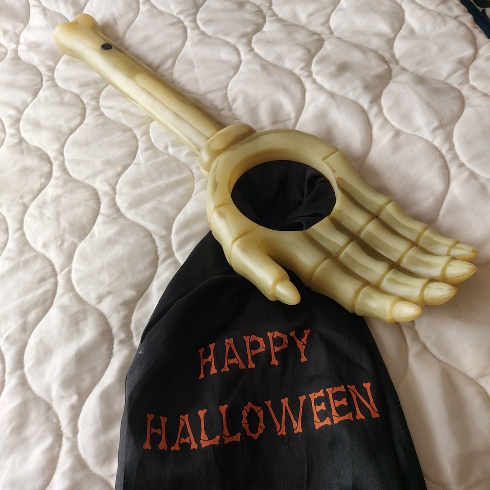 Vintage Gemmy Skeleton Hand Candy Grabber Bag Halloween Prop 22 Inch Non-Working